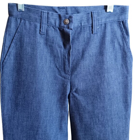 26x27 Vintage Bellbottom Jeans High Waist 1970s Hippie Disc Raw Denim Indigo - Picture 3 of 6
